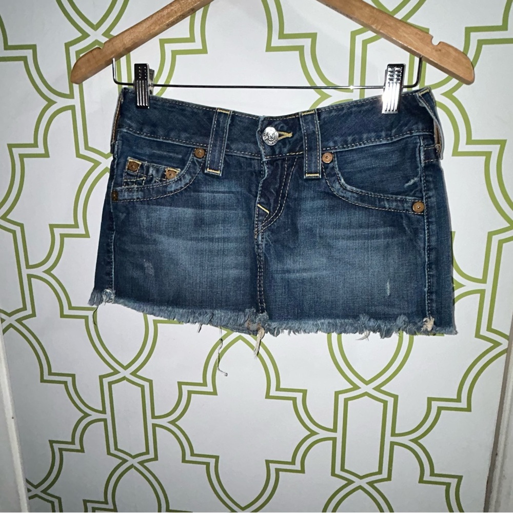 True Religion Denim Cut-Off Mini Skirt